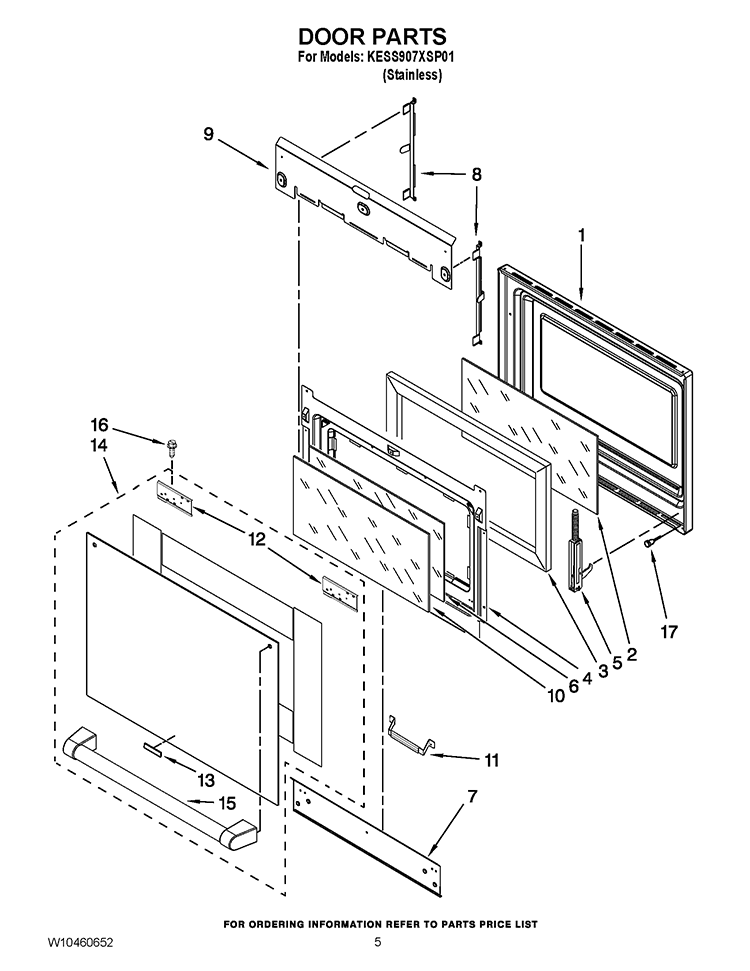 DOOR PARTS Diagram and Parts List for KESS907XSP01  KitchenAid Range