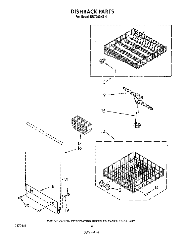 DISHRACK Diagram and Parts List for DU7200XS4  Whirlpool Dishwasher