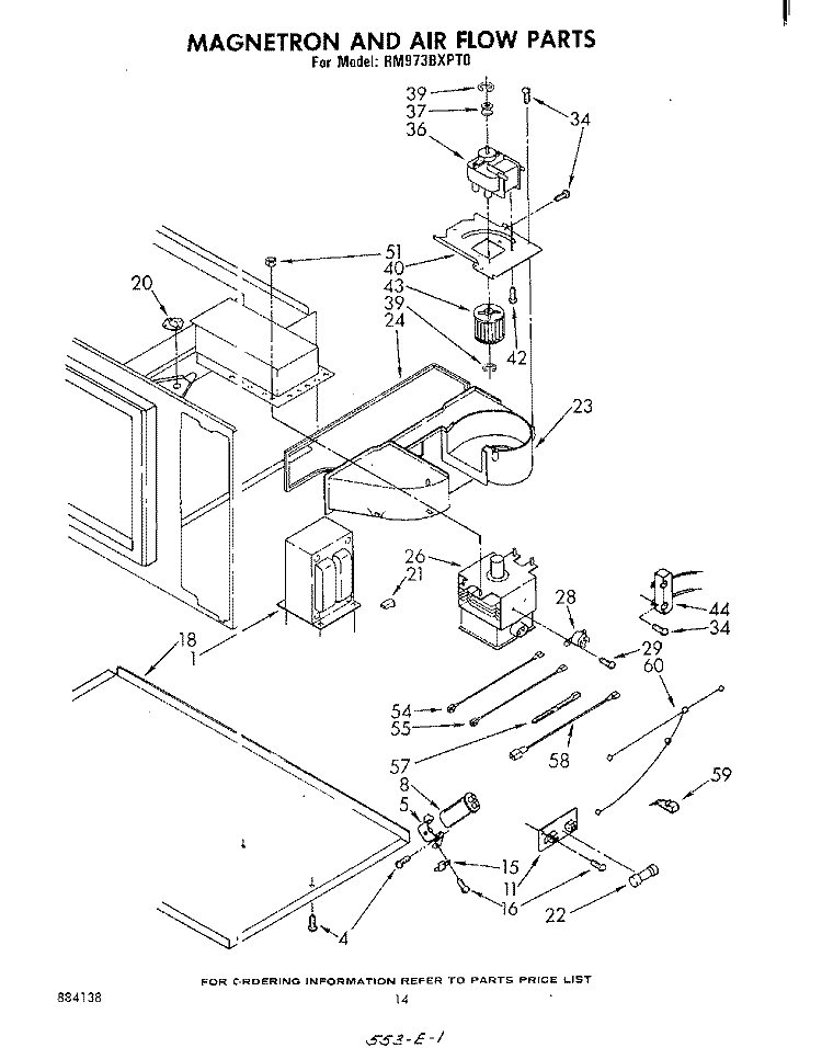 MAGNETRON AND AIR FLOW Diagram and Parts List for RM973BXPT0  Whirlpool Microwave Oven Combo