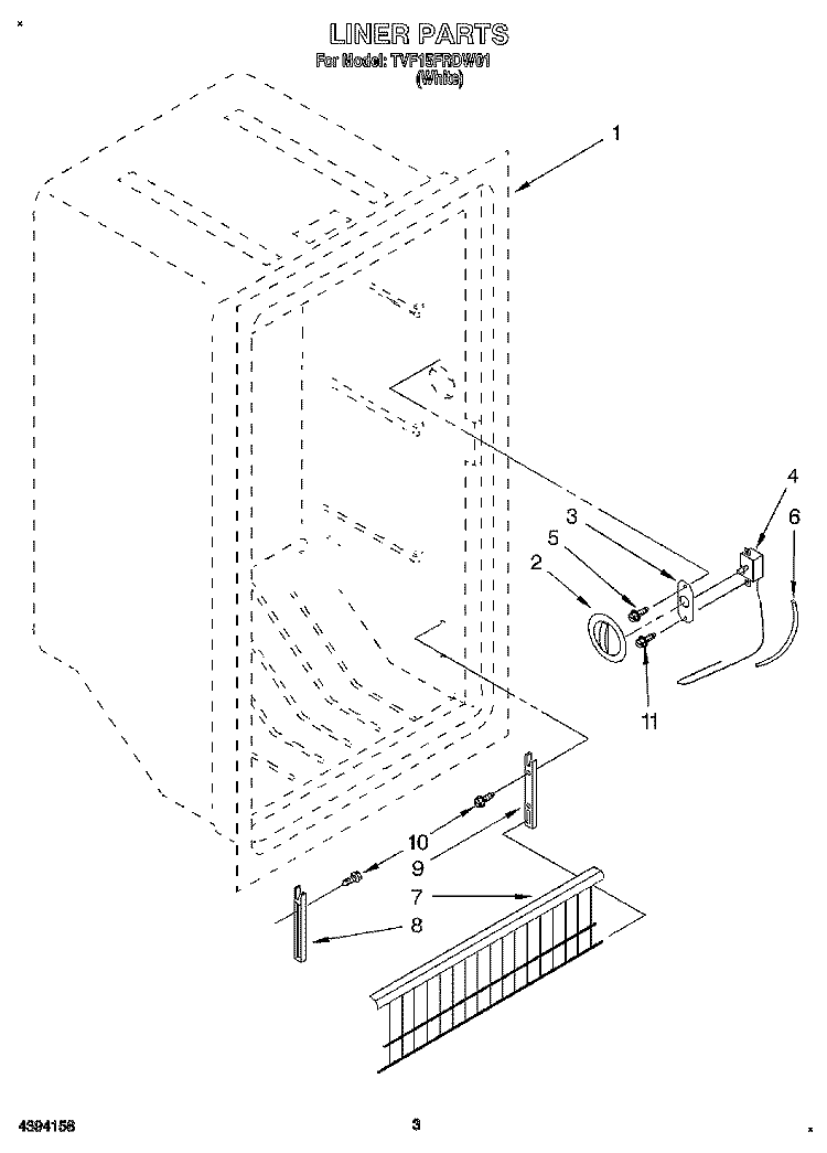 LINER, LIT/OPTIONAL Diagram and Parts List for TVF15FRDW01  Whirlpool Freezer