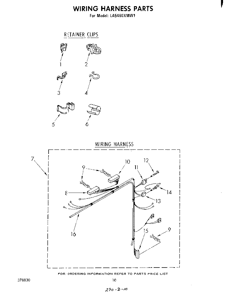 WIRING HARNESS Diagram and Parts List for LA5460XMW1  Whirlpool Washer