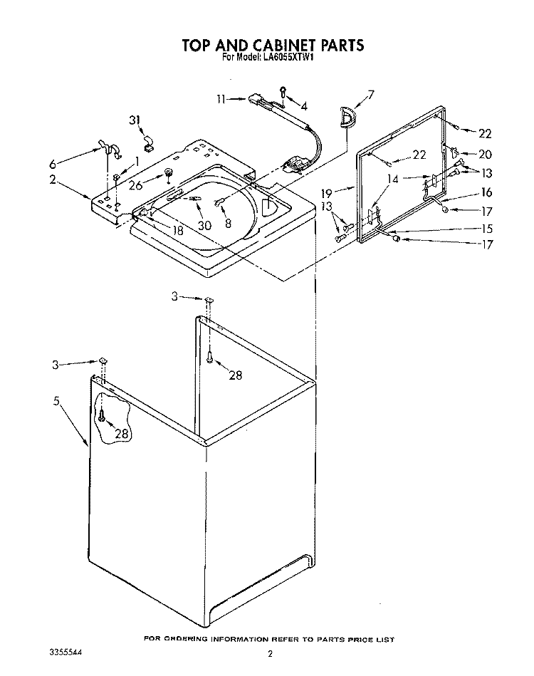 TOP AND CABINET, LIT/OPTIONAL Diagram and Parts List for LA6055XTM1  Whirlpool Washer