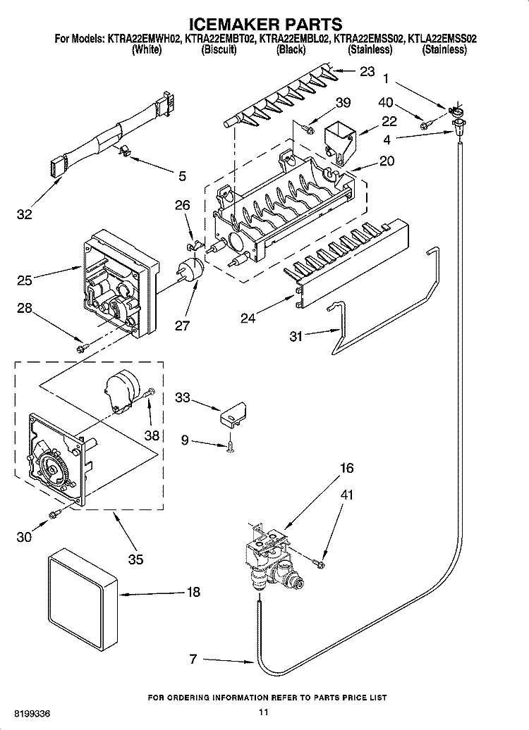 ICEMAKER PARTS Diagram and Parts List for KTRA22EMBT02  KitchenAid Refrigerator