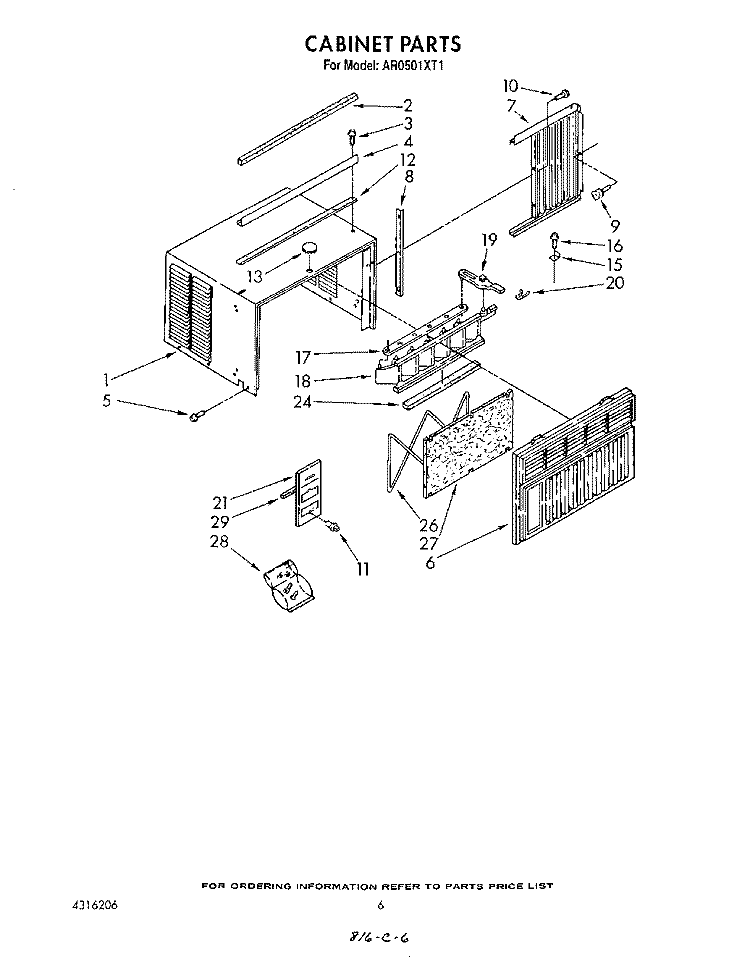 CABINET Diagram and Parts List for AR0501XT1  Whirlpool Air Conditioner