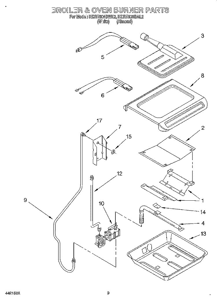 BROILER & OVEN BURNER Diagram and Parts List for KGRT500BAL2  KitchenAid Range
