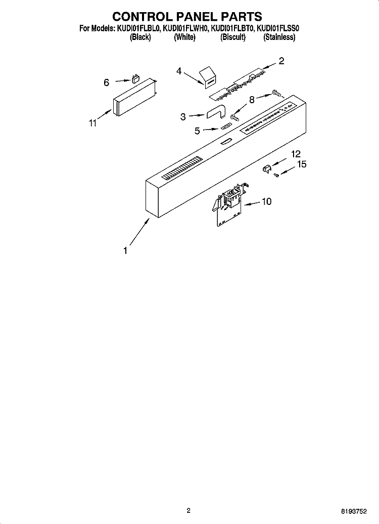 CONTROL PANEL PARTS Diagram and Parts List for KUDI01FLBL0  KitchenAid Dishwasher