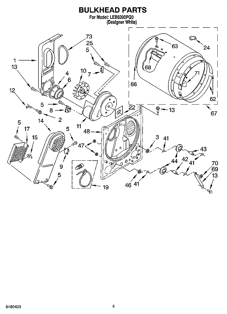 BULKHEAD PARTS Diagram and Parts List for LEB6200PQ0  Whirlpool Dryer