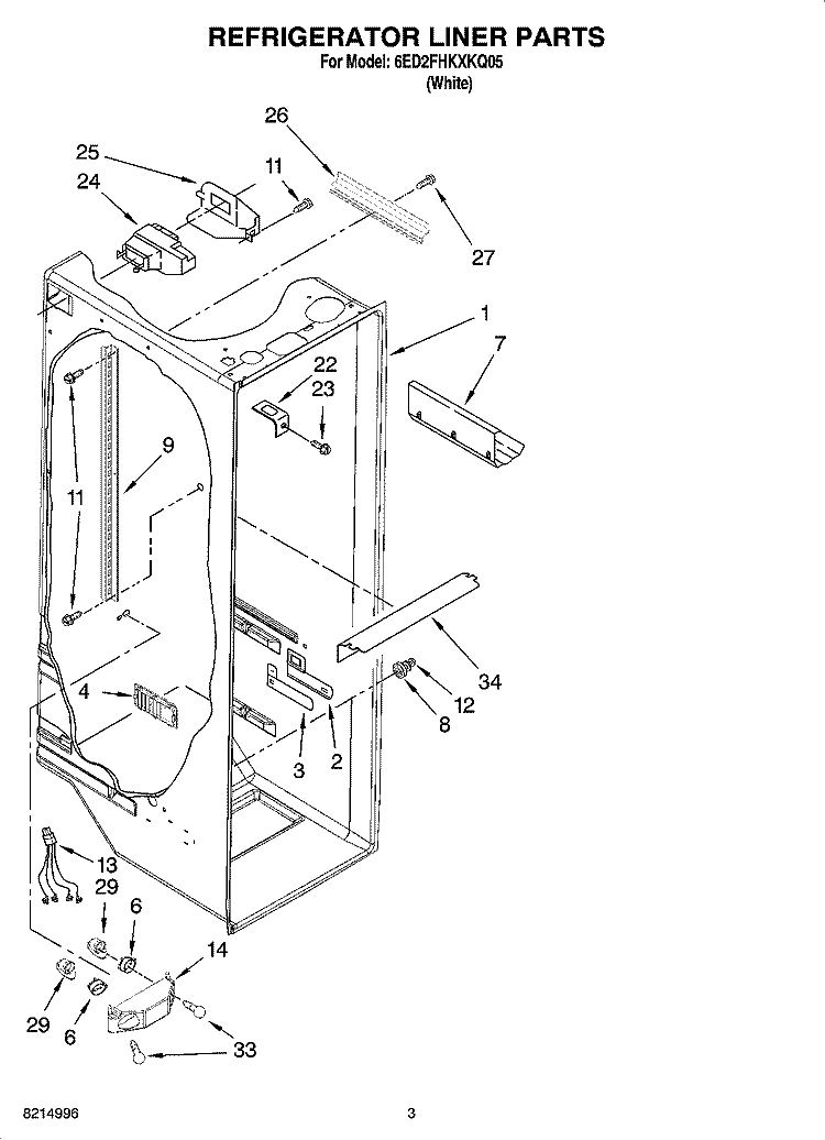 REFRIGERATOR LINER PARTS Diagram and Parts List for 6ED2FHKXKQ05  Whirlpool Refrigerator