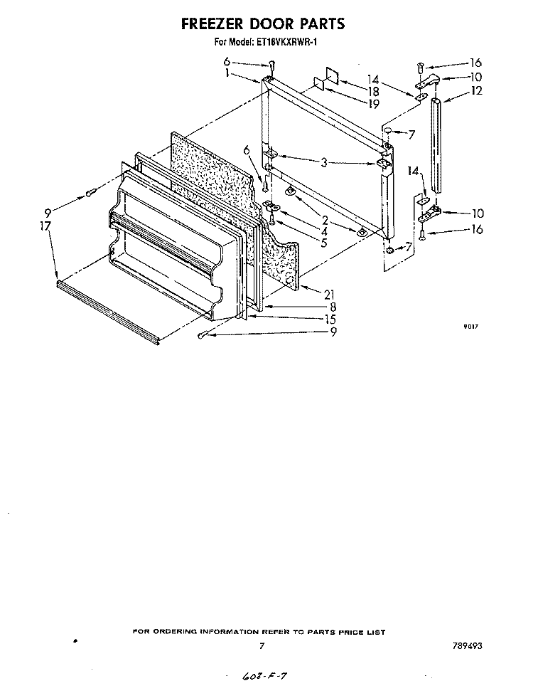FREEZER DOOR Diagram and Parts List for ET18VKXRWR1  Whirlpool Refrigerator