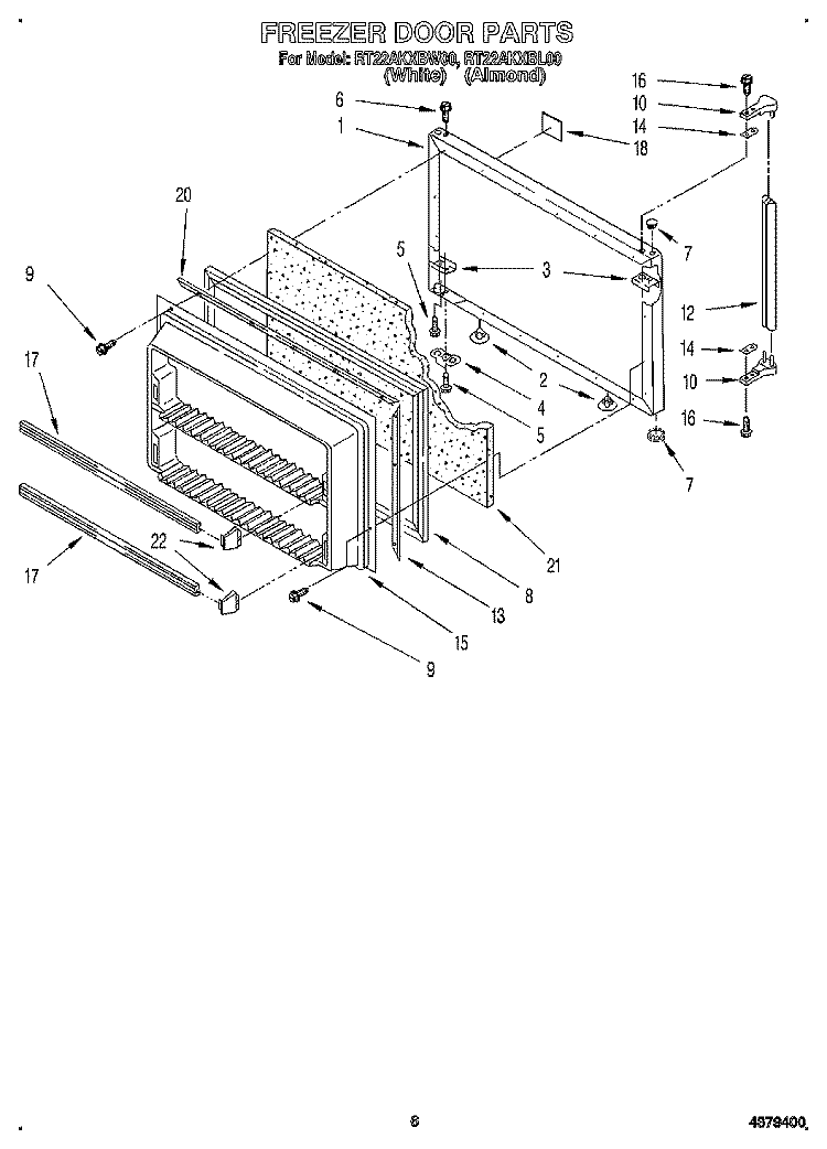 FREEZER DOOR Diagram and Parts List for RT22AKXBW00  Roper Refrigerator
