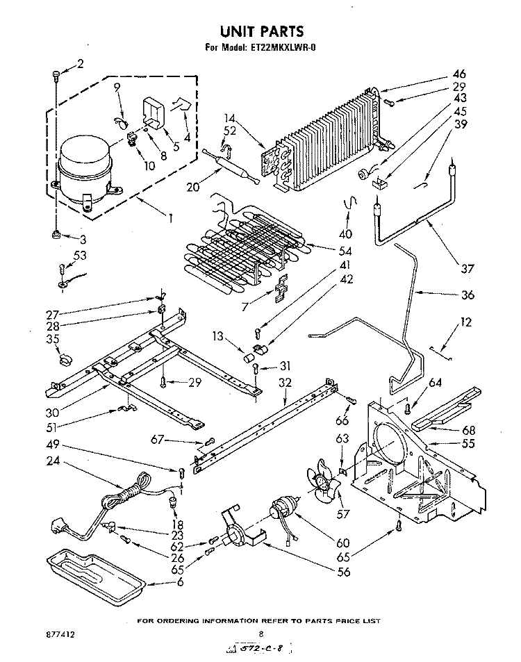 UNIT Diagram and Parts List for ET22MKXLWR0  Whirlpool Refrigerator