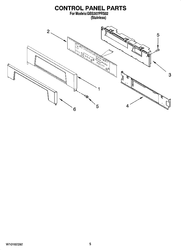 CONTROL PANEL PARTS Diagram and Parts List for GBS307PRS02  Whirlpool Wall Oven