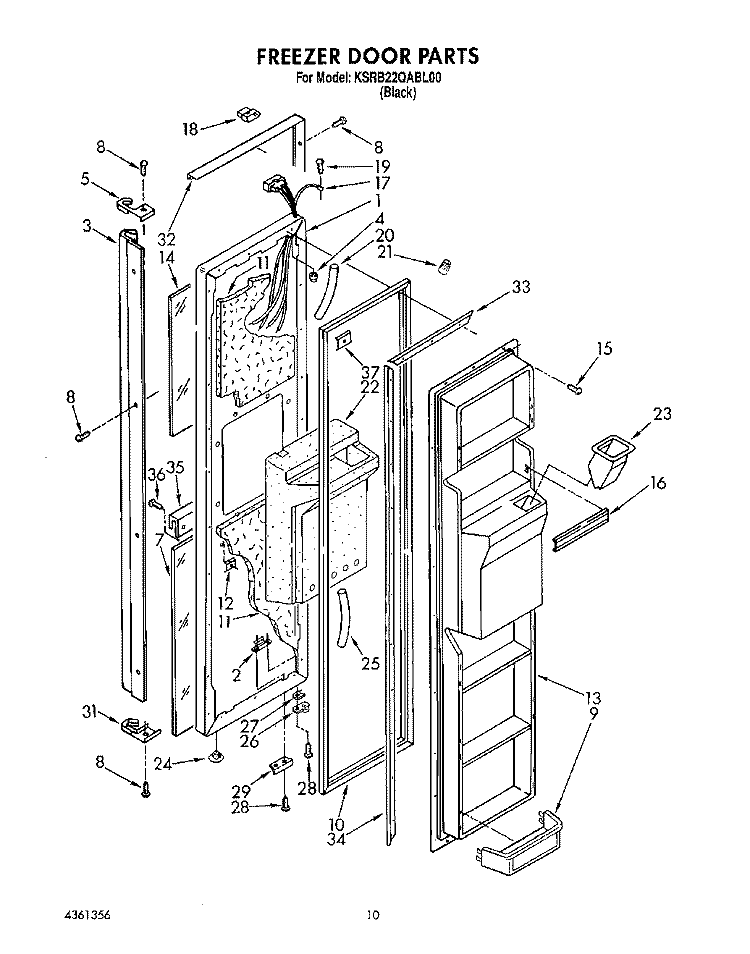 FREEZER DOOR Diagram and Parts List for KSRB22QABL00  KitchenAid Refrigerator