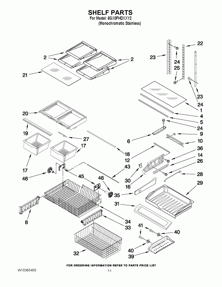 SHELF PARTS Diagram and Parts List for 6GX0FHDXXY2  Whirlpool Refrigerator