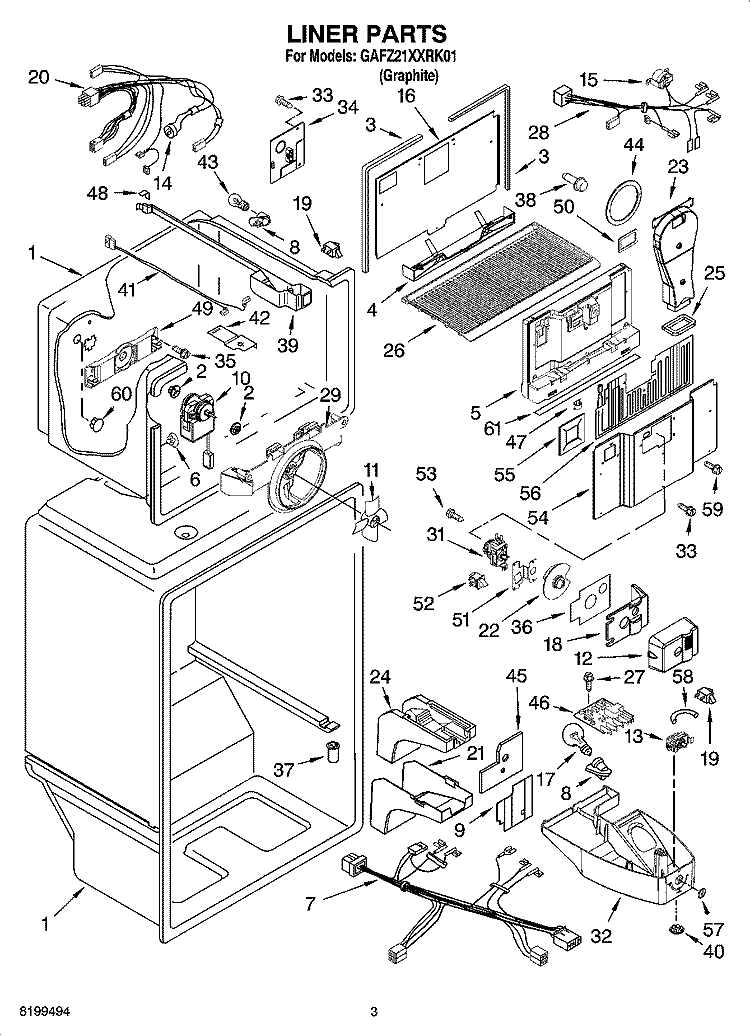 LINER PARTS Diagram and Parts List for GAFZ21XXRK01  Whirlpool Refrigerator