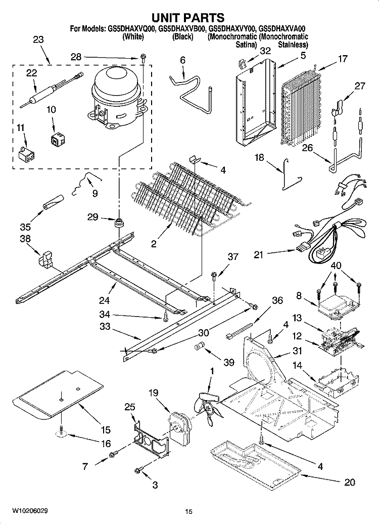 UNIT PARTS Diagram and Parts List for GS5DHAXVA00  Whirlpool Refrigerator
