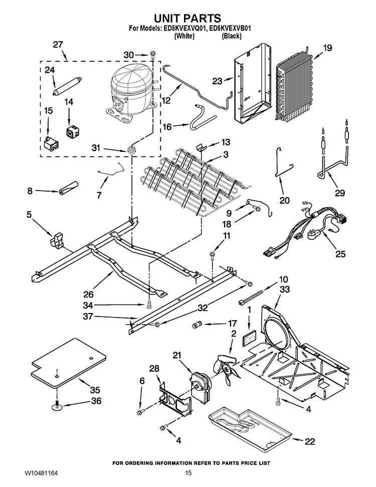 UNIT PARTS Diagram and Parts List for ED5KVEXVB01  Whirlpool Refrigerator