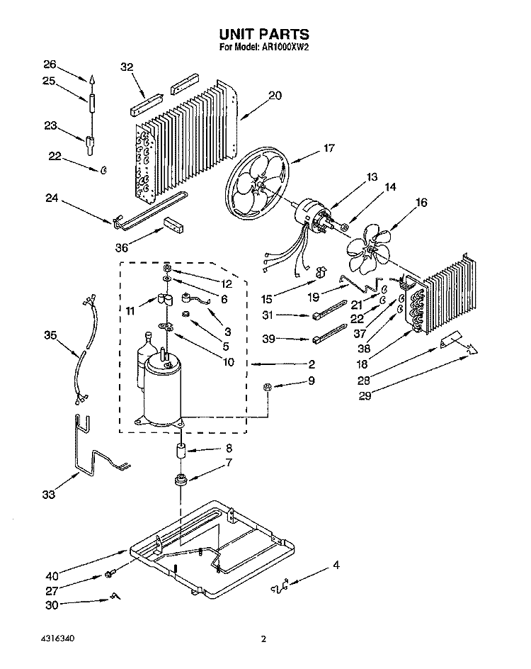 UNIT, LIT/OPTIONAL Diagram and Parts List for AR1000XW2  Whirlpool Air Conditioner