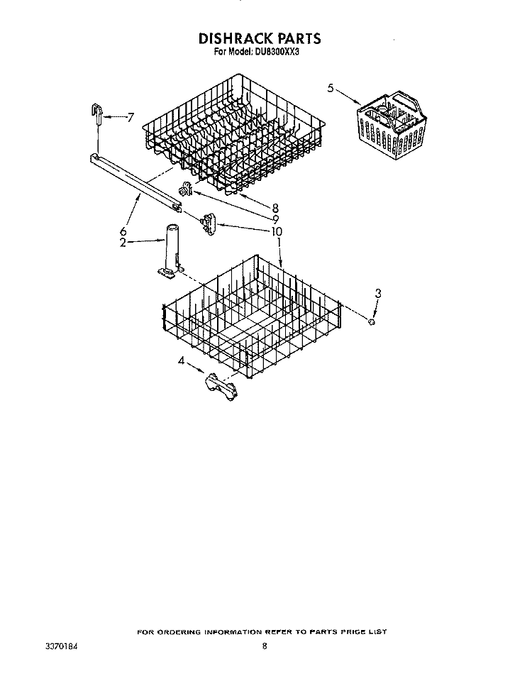 DISHRACK Diagram and Parts List for DU8300XX3  Whirlpool Dishwasher