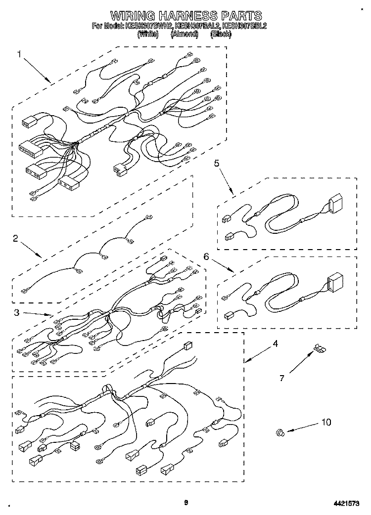 WIRING HARNESS Diagram and Parts List for KESH307BAL2  KitchenAid Range
