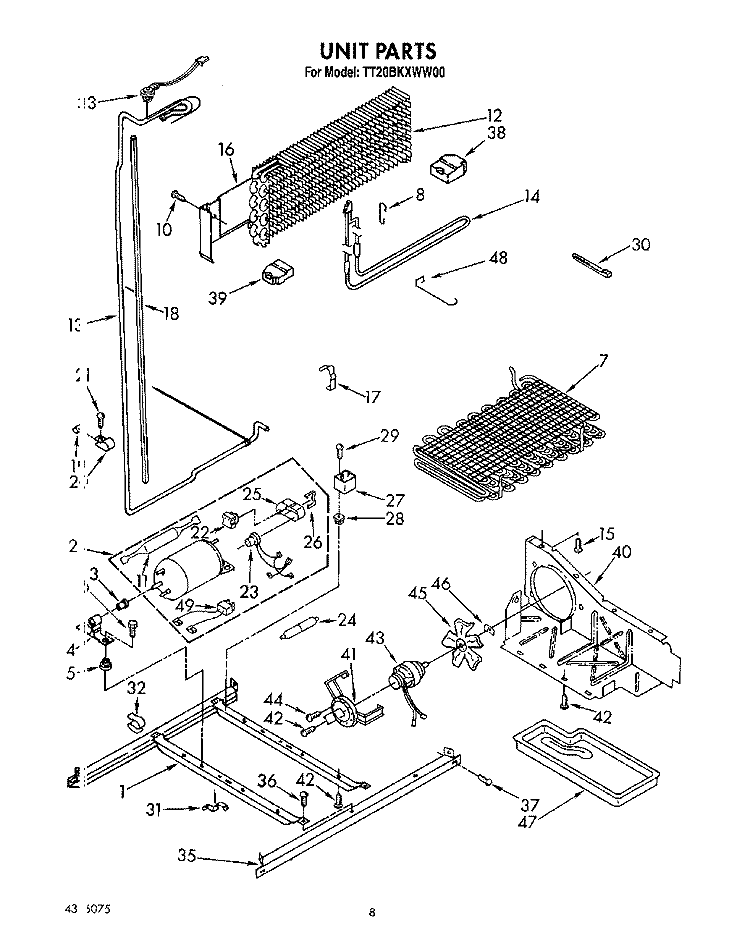 UNIT Diagram and Parts List for TT20BKXWW00  Whirlpool Refrigerator