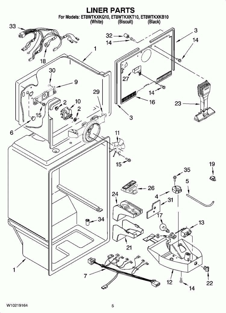 LINER PARTS Diagram and Parts List for ET8WTKXKT10  Whirlpool Refrigerator