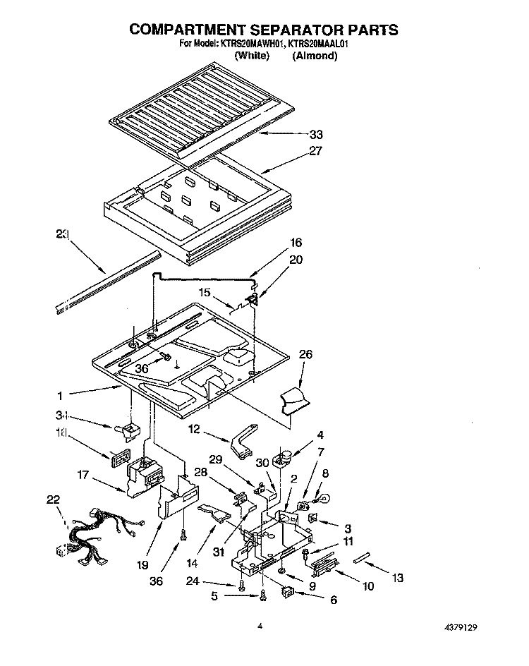 COMPARTMENT SEPARATOR Diagram and Parts List for KTRS20MAWH01  KitchenAid Refrigerator