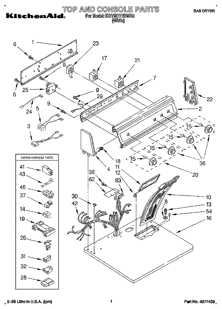 TOP AND CONSOLE, LIT/OPTIONAL Diagram and Parts List for KGYW777BWH0  KitchenAid Dryer