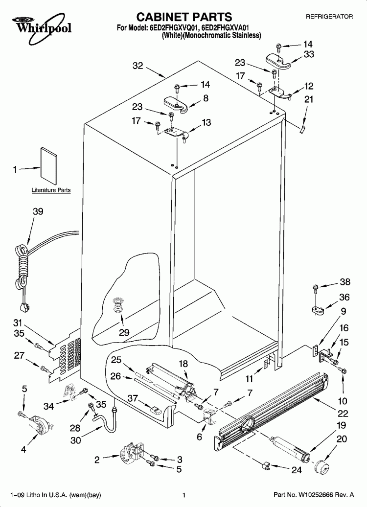 CABINET PARTS Diagram and Parts List for 6ED2FHGXVQ01  Whirlpool Refrigerator