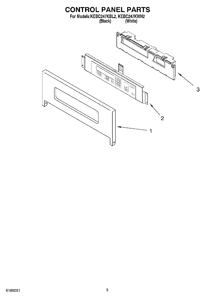 CONTROL PANEL PARTS Diagram and Parts List for KEBC247KWH2  KitchenAid Wall Oven