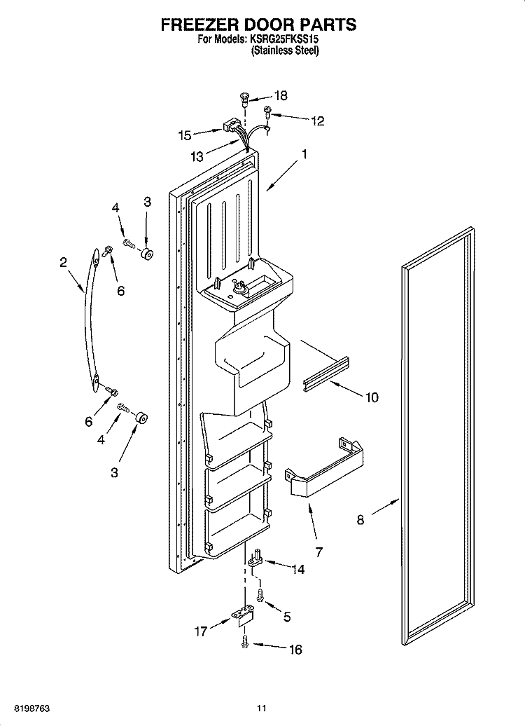FREEZER DOOR PARTS Diagram and Parts List for KSRG25FKSS15  KitchenAid Refrigerator