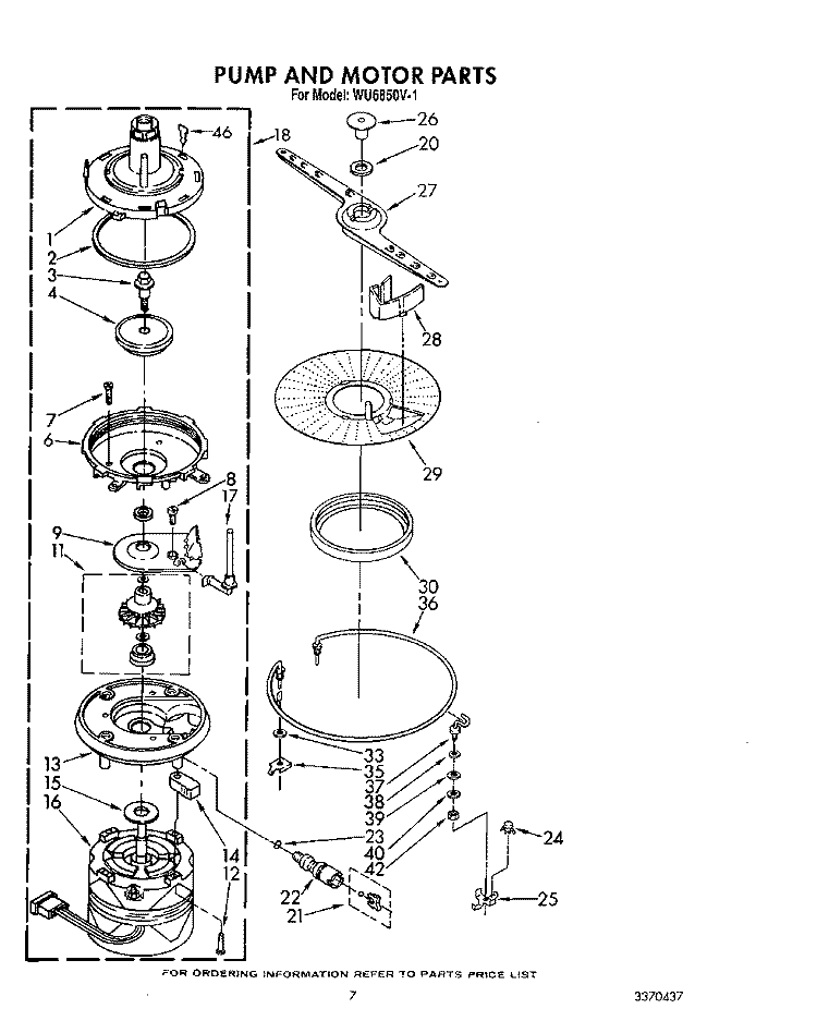 PUMP AND MOTOR Diagram and Parts List for WU6850V1  Roper Dishwasher