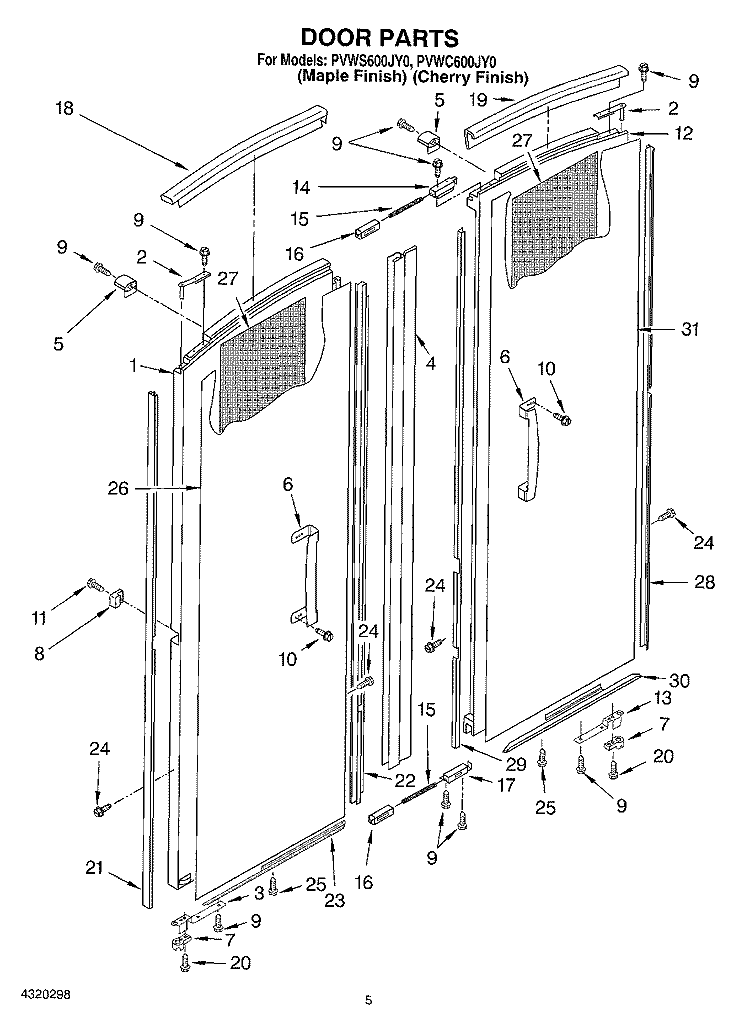DOOR Diagram and Parts List for PVWC600JY0  Whirlpool Cabinet