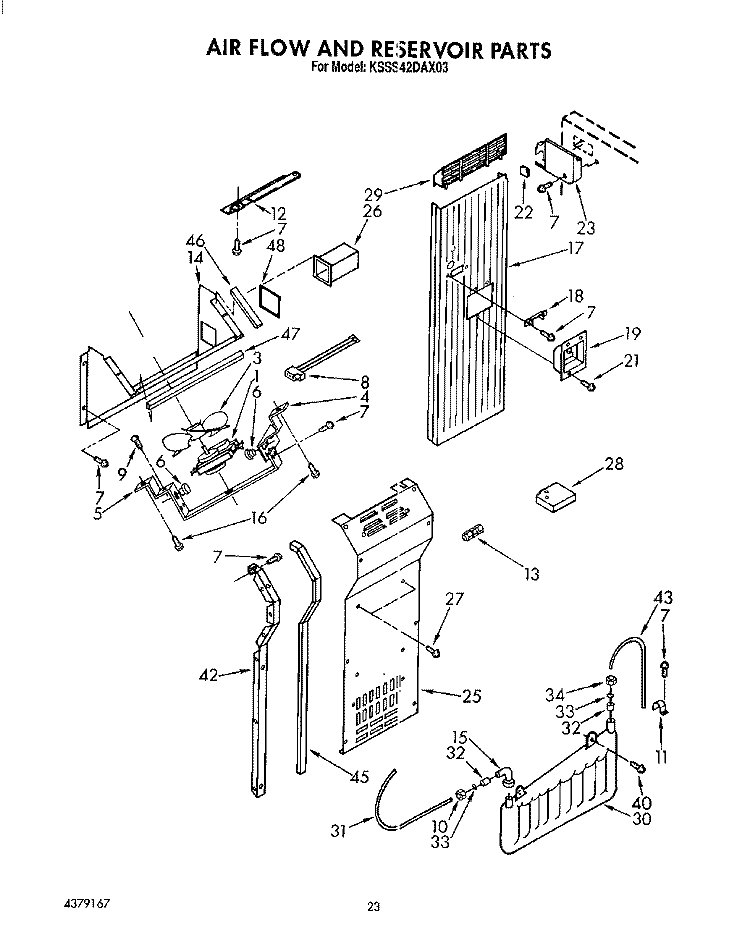 AIR FLOW AND RESERVOIR Diagram and Parts List for KSSS42DAX03  KitchenAid Refrigerator