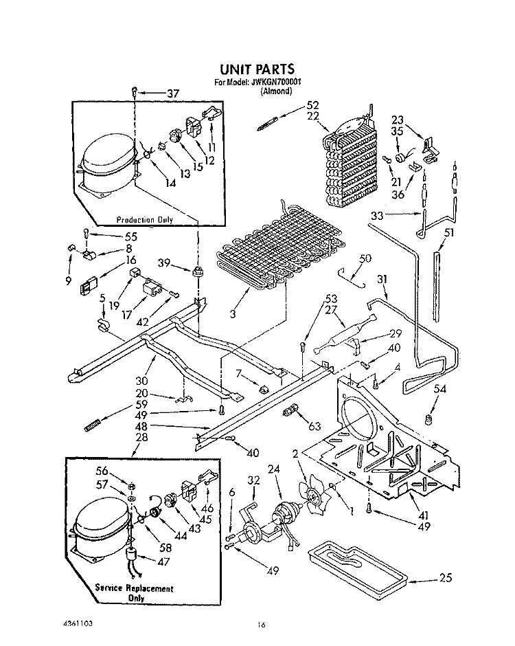 UNIT Diagram and Parts List for JWKGN700001  Whirlpool Refrigerator