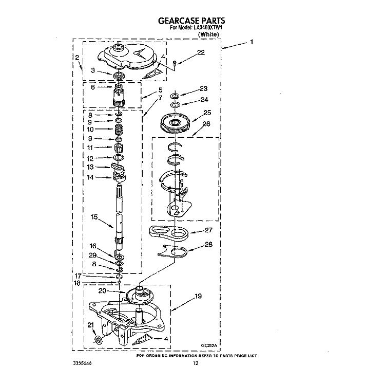 GEARCASE Diagram and Parts List for LA3400XTW1  Whirlpool Washer