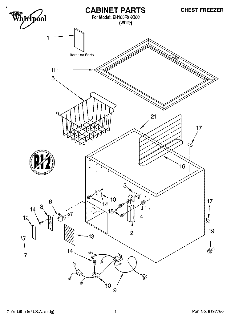 SECTION Diagram and Parts List for EH100FXKQ00  Whirlpool Freezer
