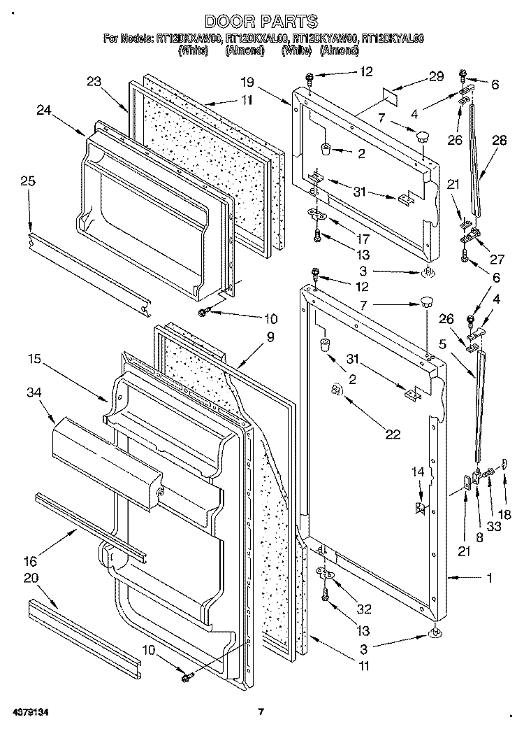 DOOR, LIT/OPTIONAL Diagram and Parts List for RT12DKYAW00  Roper Refrigerator