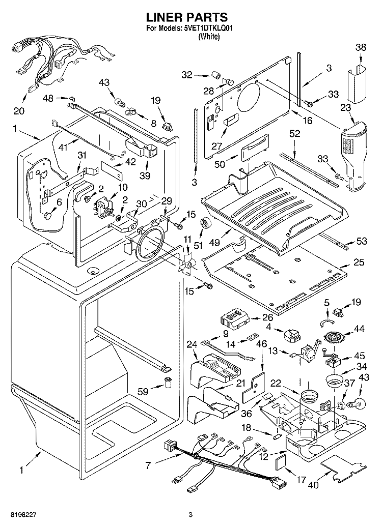 LINER Diagram and Parts List for 5VET1DTKLQ01  Whirlpool Refrigerator