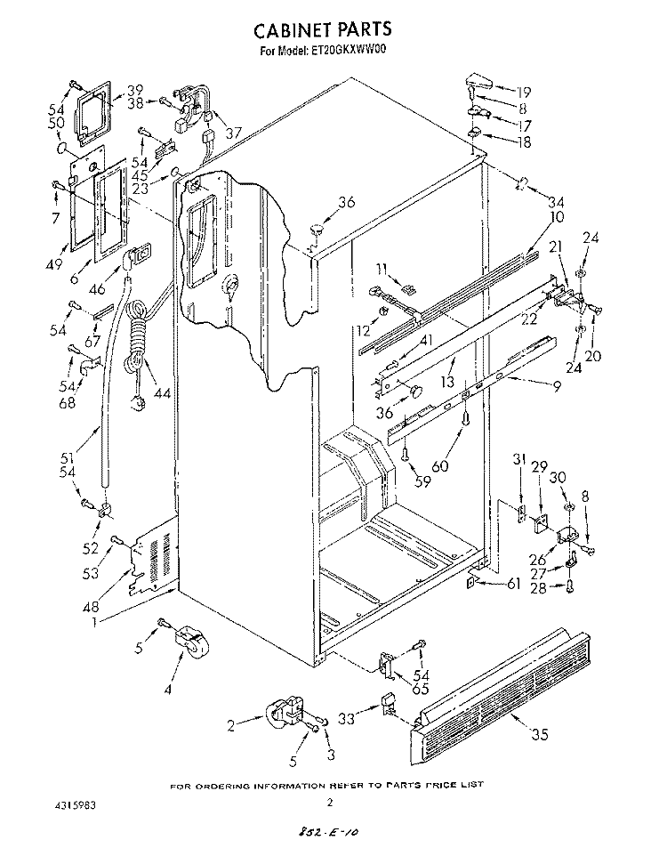 CABINET Diagram and Parts List for ET20GKXWN00  Whirlpool Refrigerator