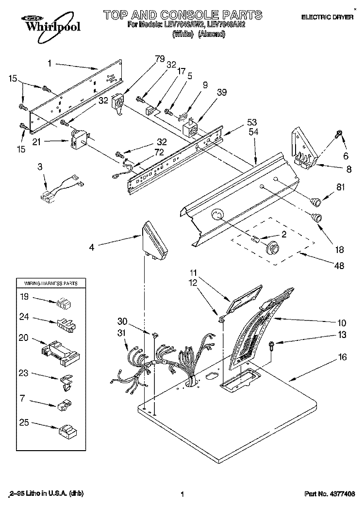 SECTION Diagram and Parts List for LEV7646AN2  Whirlpool Dryer
