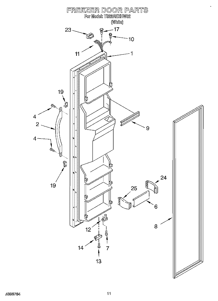 FREEZER DOOR Diagram and Parts List for TS22AEXHW02  Whirlpool Refrigerator