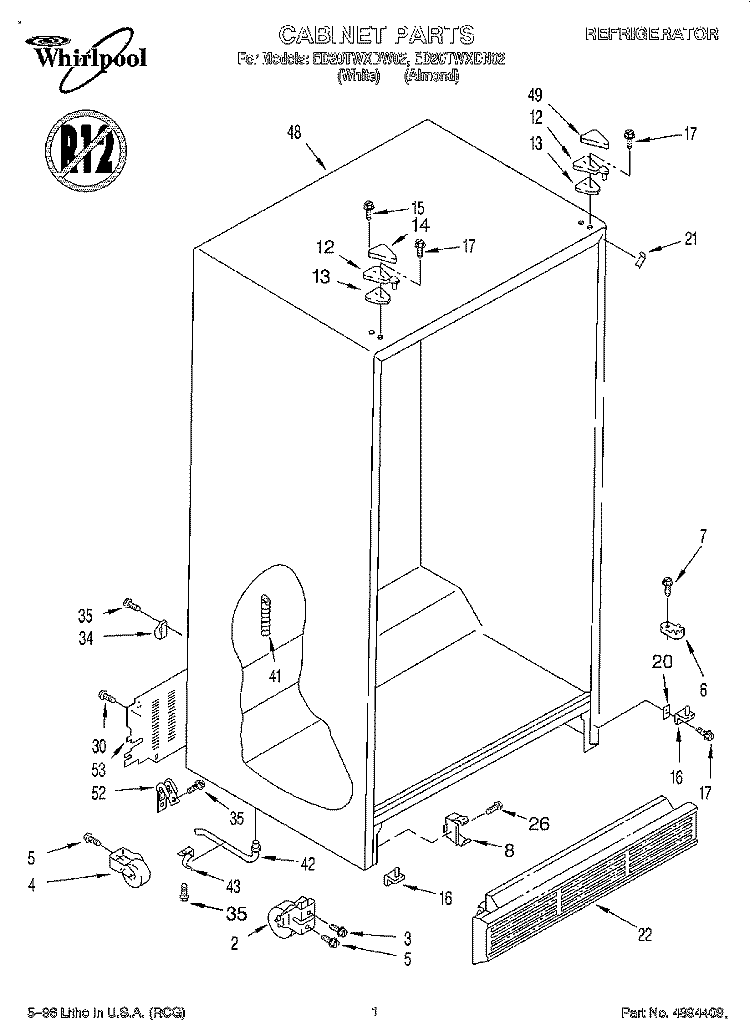 CABINET Diagram and Parts List for ED20TWXDN02  Whirlpool Refrigerator
