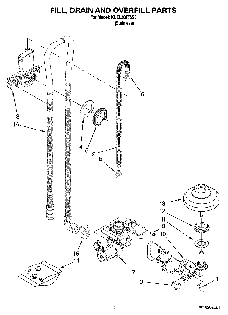 FILL, DRAIN AND OVERFILL PARTS Diagram and Parts List for KUDL03ITSS3  KitchenAid Dishwasher