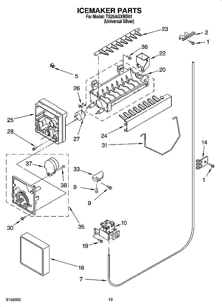 ICEMAKER PARTS, OPTIONAL PARTS Diagram and Parts List for TS25AGXRD01  Estate Refrigerator