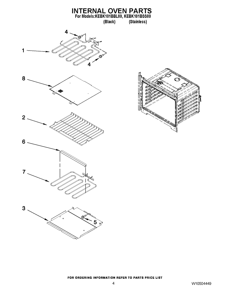 INTERNAL OVEN PARTS Diagram and Parts List for KEBK101BBL00  KitchenAid Wall Oven