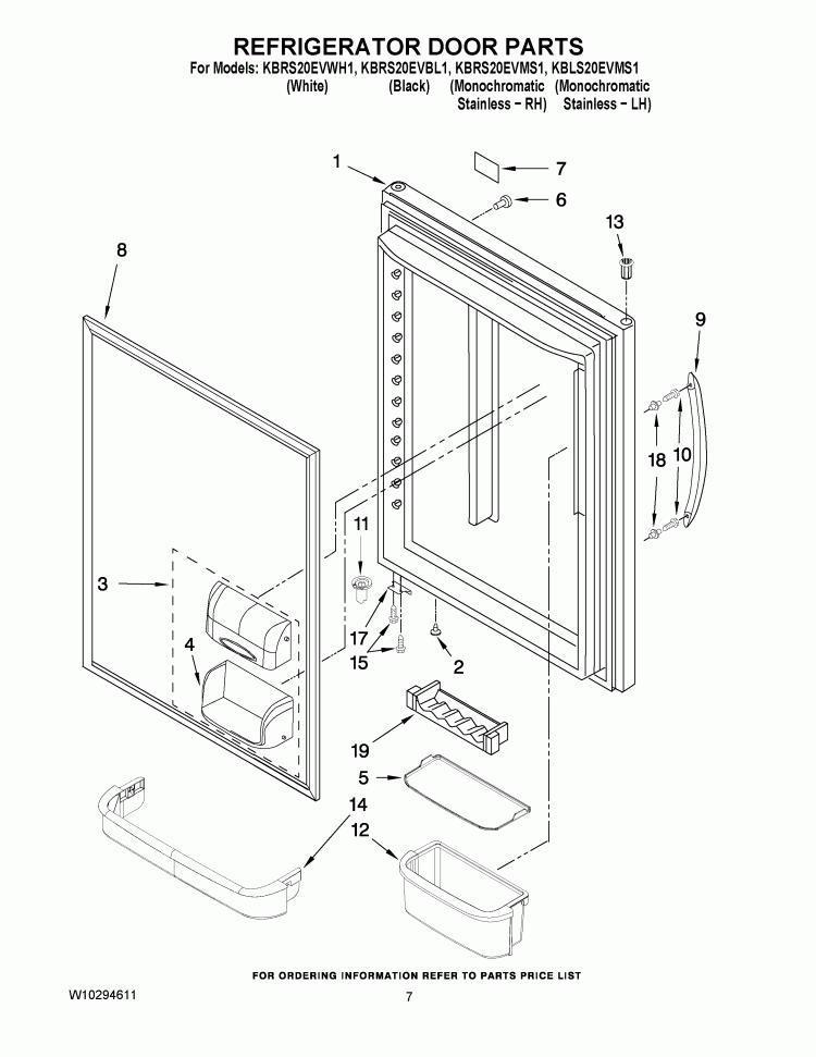 REFRIGERATOR DOOR PARTS Diagram and Parts List for KBRS20EVMS1  KitchenAid Refrigerator