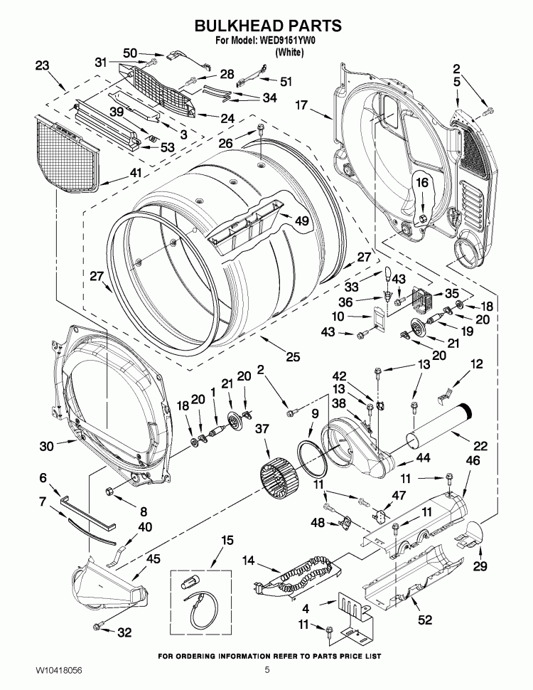 BULKHEAD PARTS Diagram and Parts List for WED9151YW0  Whirlpool Dryer