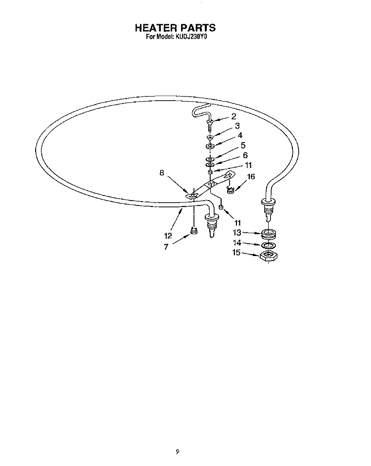 HEATER Diagram and Parts List for KUDJ230Y0  KitchenAid Dishwasher