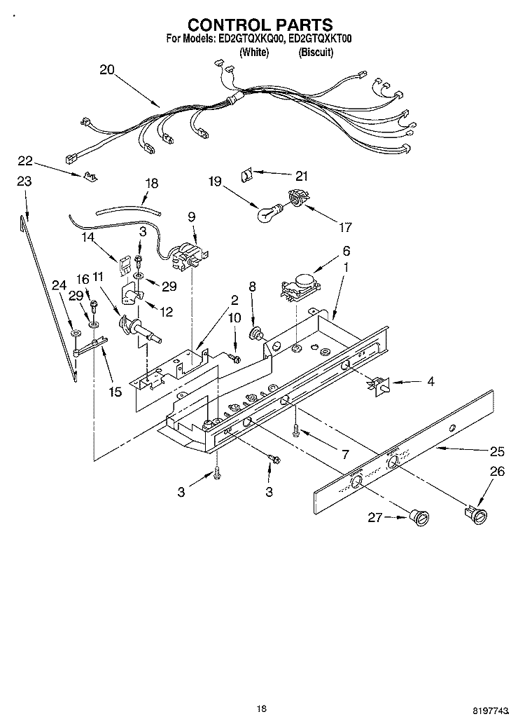 CONTROL Diagram and Parts List for ED2GTQXKQ00  Whirlpool Refrigerator